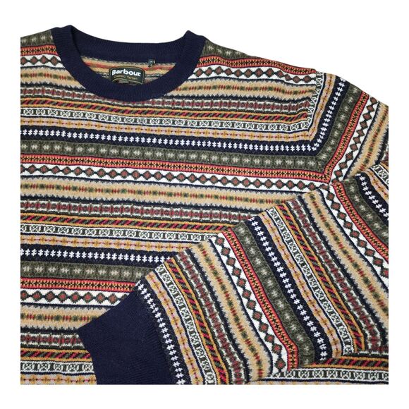 Barbour Merino Wool Cashmere Sweater Nordic Fair Isle Aztec Men's XXL 2X - Picture 2 of 14